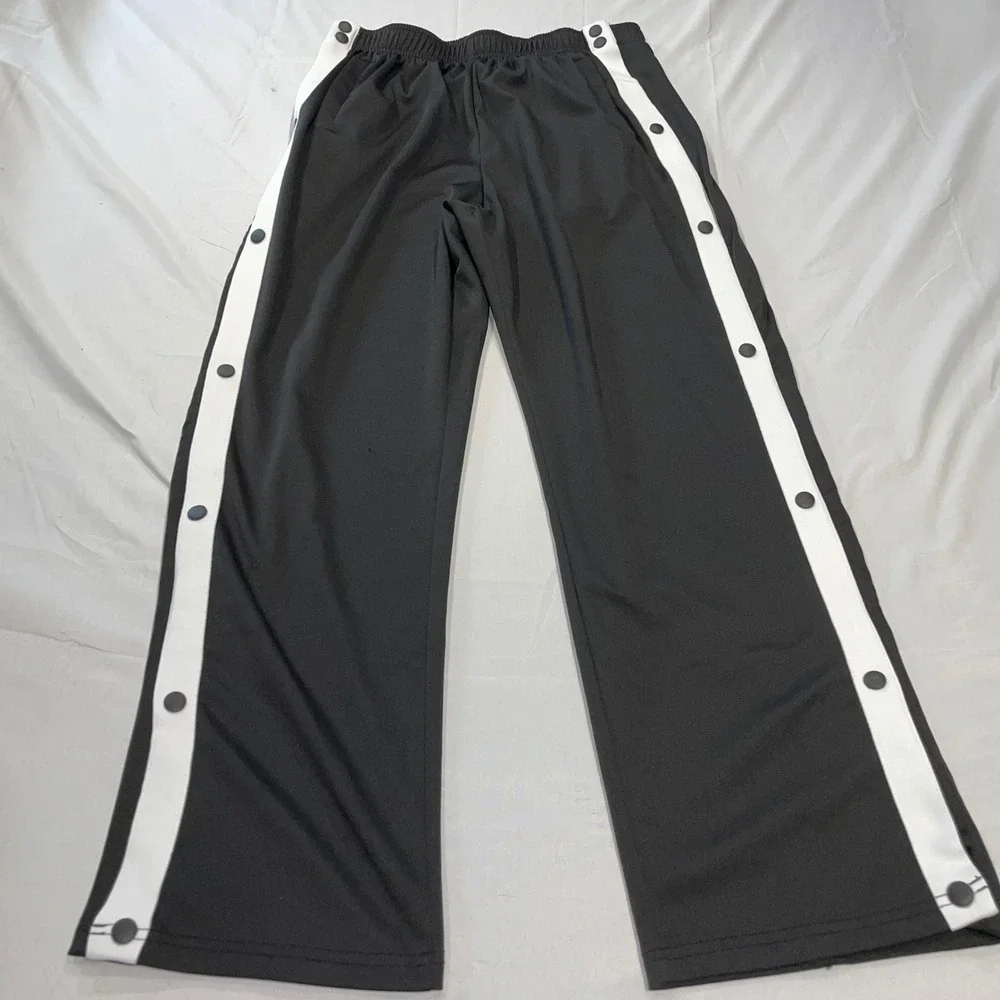 Deyeek Mens Snap Button Track Pants Black White Stripe Side Tearaway Size M